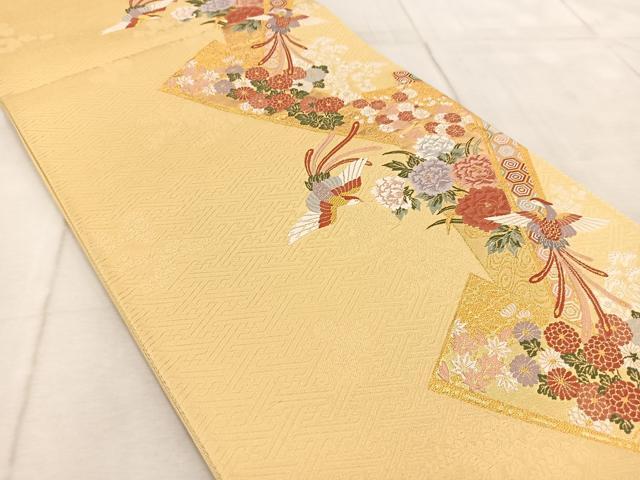 平和屋着物◎六通柄袋帯　唐織　鳳凰扇花文　金糸　正絹　逸品　BAAV6563yc