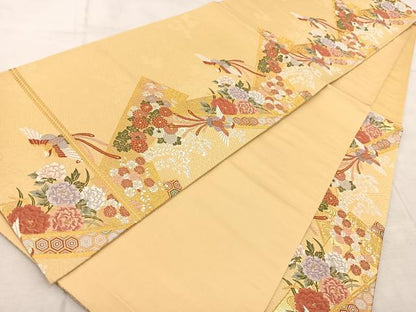 平和屋着物◎六通柄袋帯　唐織　鳳凰扇花文　金糸　正絹　逸品　BAAV6563yc