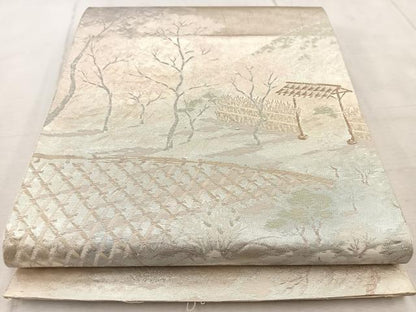 平和屋着物◎六通柄袋帯　光悦寺の庭　銀糸　引箔　正絹　逸品　BAAV6567yc