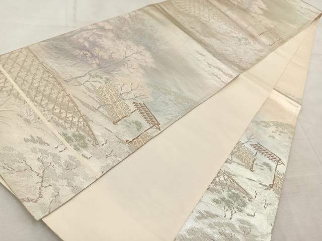 平和屋着物◎六通柄袋帯　光悦寺の庭　銀糸　引箔　正絹　逸品　BAAV6567yc