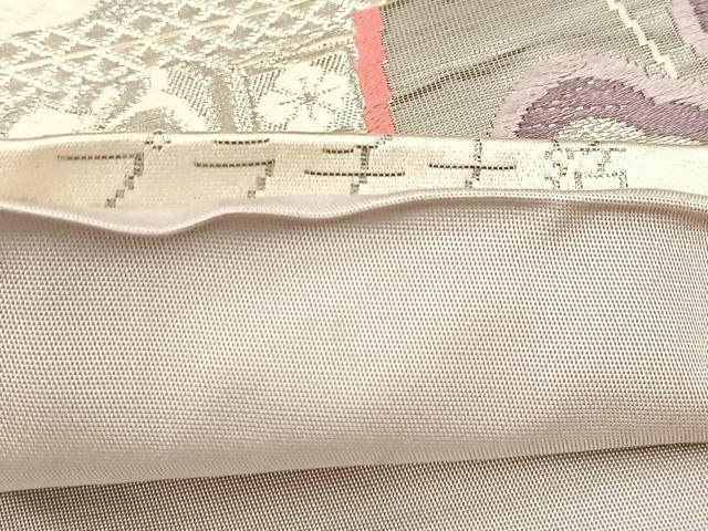 平和屋着物◎六通柄袋帯　唐織　裂取御車紋　プラチナ箔　正絹　逸品　BAAV6571yc