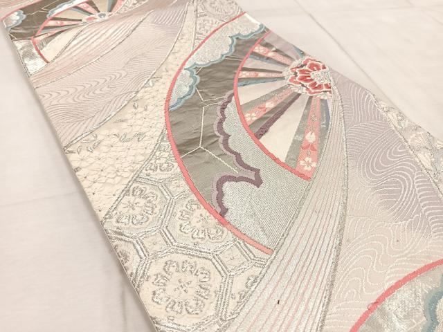 平和屋着物◎六通柄袋帯　唐織　裂取御車紋　プラチナ箔　正絹　逸品　BAAV6571yc