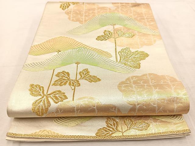 平和屋着物◎六通柄袋帯　雲取り菊花文　金銀糸　正絹　逸品　BAAV6574yc