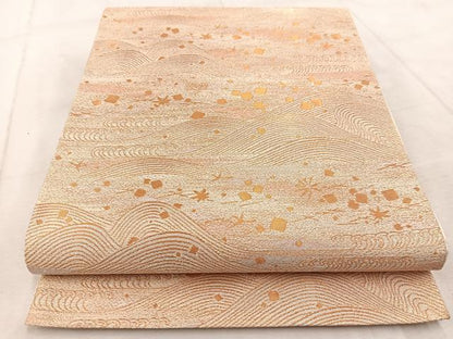 平和屋着物◎六通柄袋帯　波涛色紙散らし　金糸　正絹　逸品　BAAV6575yc