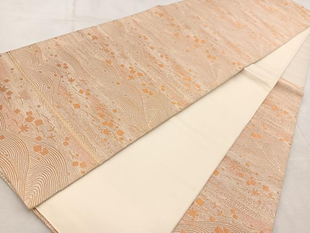平和屋着物◎六通柄袋帯　波涛色紙散らし　金糸　正絹　逸品　BAAV6575yc