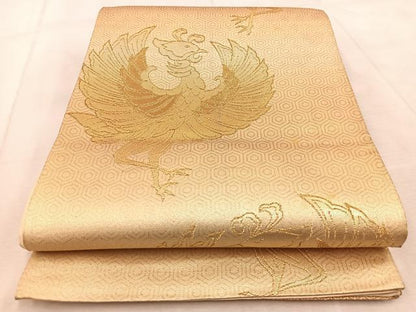平和屋着物◎六通柄袋帯　鳳凰　金糸　正絹　逸品　BAAV6576yc