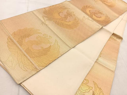 平和屋着物◎六通柄袋帯　鳳凰　金糸　正絹　逸品　BAAV6576yc