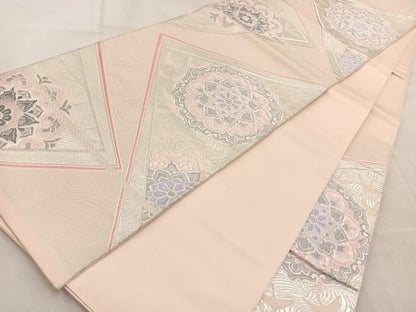 平和屋着物◎六通柄袋帯　唐織　飛鶴正倉院花文　銀糸　正絹　逸品　BAAV6581yc