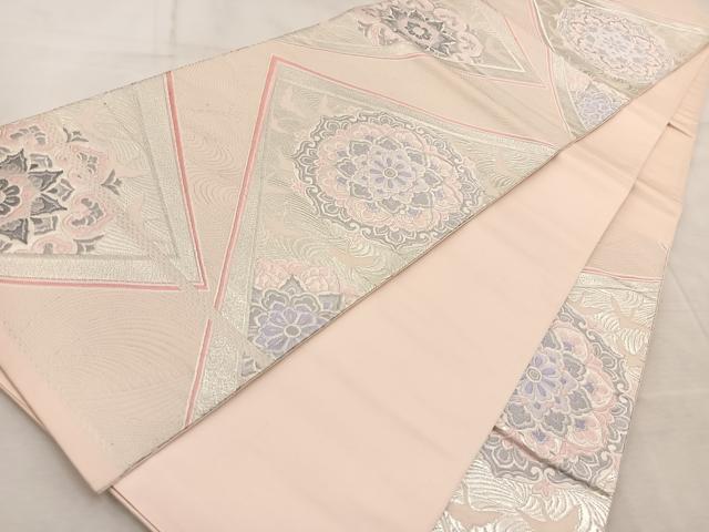 平和屋着物◎六通柄袋帯　唐織　飛鶴正倉院花文　銀糸　正絹　逸品　BAAV6581yc