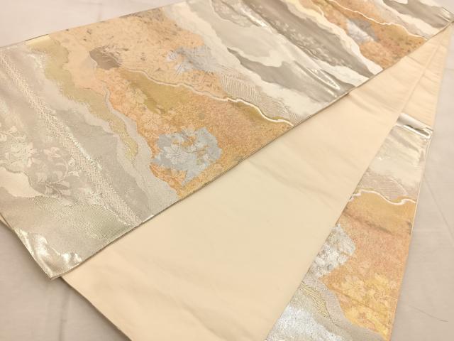 平和屋着物◎六通柄袋帯　道長花文　金銀糸　引箔　正絹　逸品　BAAV6582yc