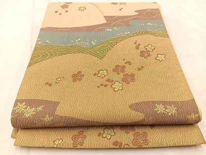 平和屋着物◎六通柄袋帯　流水風景花文　金糸　引箔　正絹　逸品　BAAV6588yc