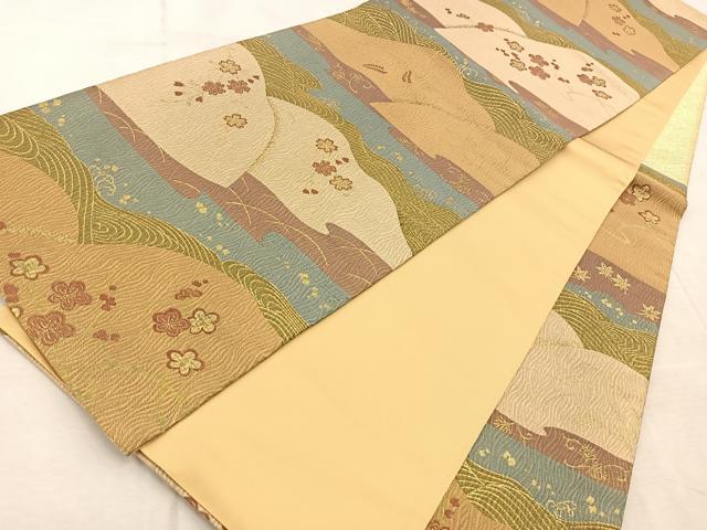 平和屋着物◎六通柄袋帯　流水風景花文　金糸　引箔　正絹　逸品　BAAV6588yc