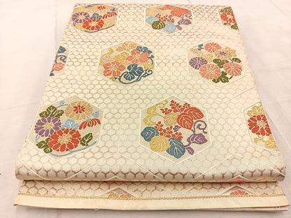 平和屋着物◎六通柄袋帯　亀甲花文　金糸　正絹　逸品　BAAV6590yc