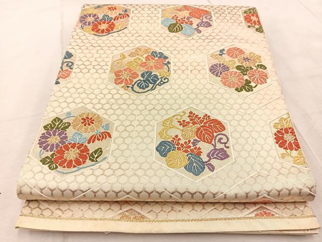 平和屋着物◎六通柄袋帯　亀甲花文　金糸　正絹　逸品　BAAV6590yc