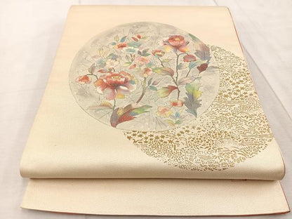 平和屋着物◎太鼓柄袋帯　作家物　花丸文　金彩　正絹　逸品　BAAV6593yc