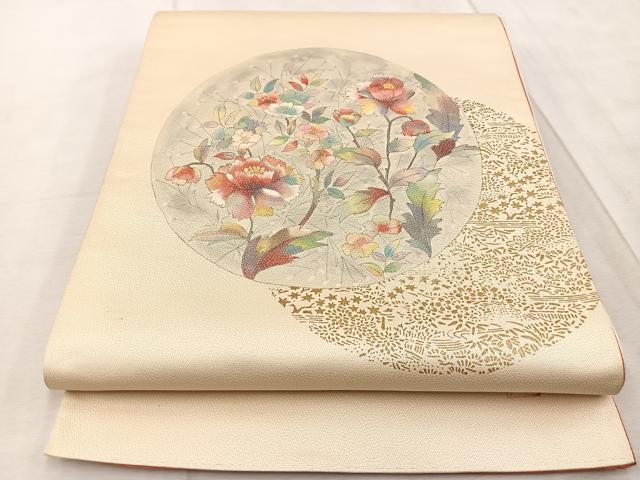 平和屋着物◎太鼓柄袋帯　作家物　花丸文　金彩　正絹　逸品　BAAV6593yc