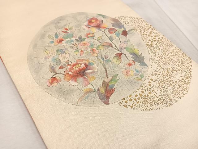 平和屋着物◎太鼓柄袋帯　作家物　花丸文　金彩　正絹　逸品　BAAV6593yc