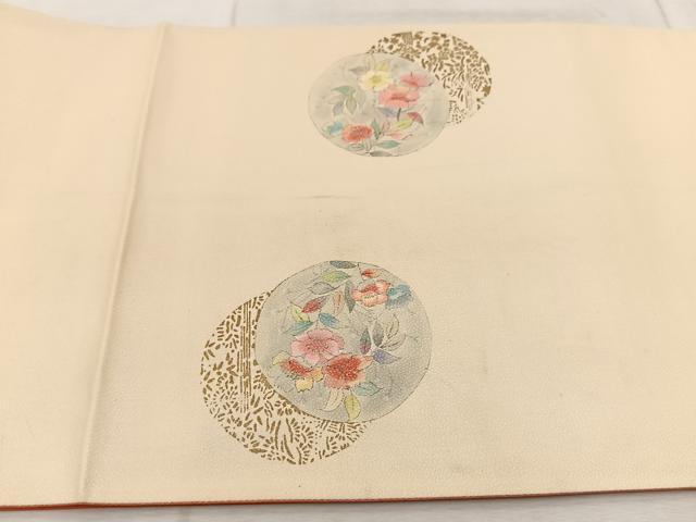 平和屋着物◎太鼓柄袋帯　作家物　花丸文　金彩　正絹　逸品　BAAV6593yc
