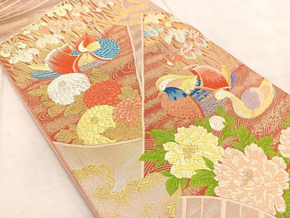 平和屋着物◎六通柄袋帯　唐織　錦繍慶長文　金銀糸　正絹　逸品　BAAV6595yc