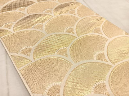 平和屋着物◎全通柄袋帯　青海菊花文　金糸　正絹　逸品　BAAV6601yc