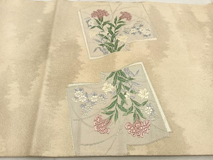 平和屋着物◎太鼓柄袋帯　唐織　冊子花文　金銀糸　正絹　逸品　BAAV6603yc