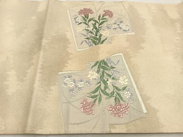 平和屋着物◎太鼓柄袋帯　唐織　冊子花文　金銀糸　正絹　逸品　BAAV6603yc