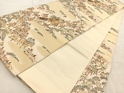 平和屋着物◎六通柄袋帯　唐織　大名行列　金糸　正絹　逸品　BAAV6605yc