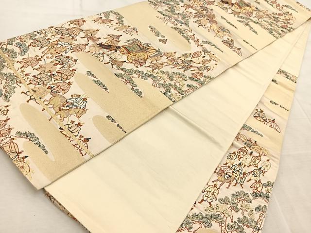 平和屋着物◎六通柄袋帯　唐織　大名行列　金糸　正絹　逸品　BAAV6605yc