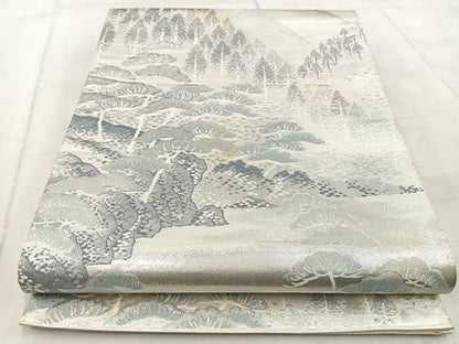 平和屋着物◎六通柄袋帯 錦袋嵯峨野 銀糸 正絹 逸品 BAAV6620yc