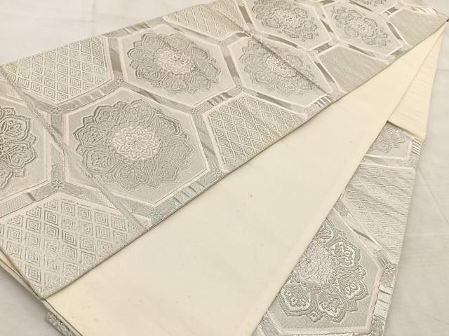 平和屋着物◎六通柄袋帯 唐織 亀甲花文 銀糸 正絹 逸品 BAAV6622yc