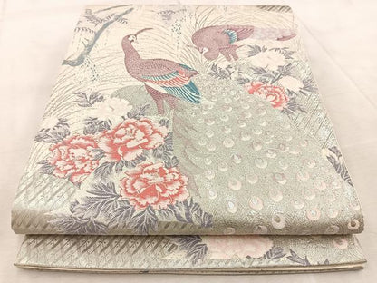 平和屋着物◎六通柄袋帯　唐織　瑞祥孔雀文　プラチナ箔　正絹　逸品　BAAV6626yc