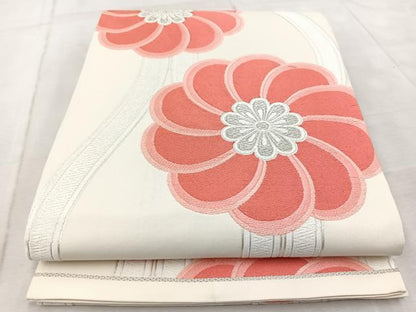 平和屋着物◎六通柄袋帯　唐織　立涌花文　銀糸　正絹　逸品　BAAV6632yc