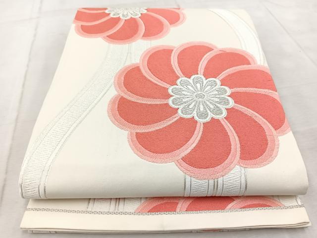 平和屋着物◎六通柄袋帯　唐織　立涌花文　銀糸　正絹　逸品　BAAV6632yc