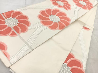 平和屋着物◎六通柄袋帯　唐織　立涌花文　銀糸　正絹　逸品　BAAV6632yc