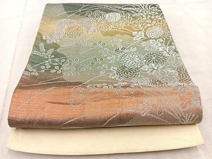 平和屋着物◎六通柄袋帯　秋草文　金銀糸　引箔　正絹　逸品　BAAV6633yc