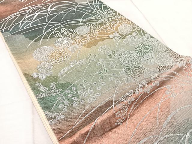 平和屋着物◎六通柄袋帯　秋草文　金銀糸　引箔　正絹　逸品　BAAV6633yc