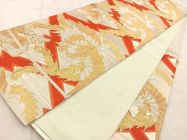 平和屋着物◎六通柄袋帯　唐織　鳳凰松皮菱文　金銀糸　正絹　逸品　BAAV6636yc