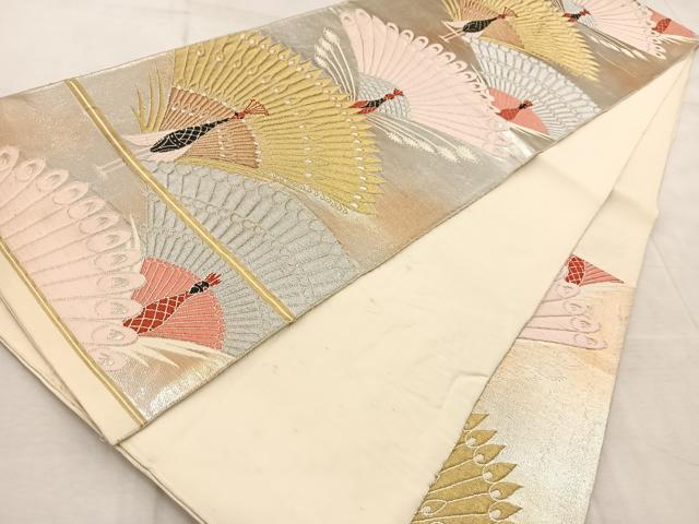 平和屋着物◎六通柄袋帯 孔雀 金銀糸 引箔 正絹 逸品 BAAV6639yc