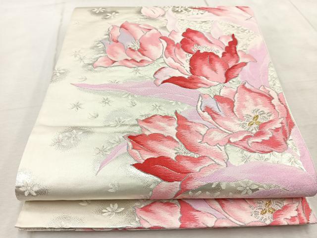 平和屋着物◎六通柄 京袋帯 唐織 草花文 金銀糸 正絹 逸品 BAAV6641yc