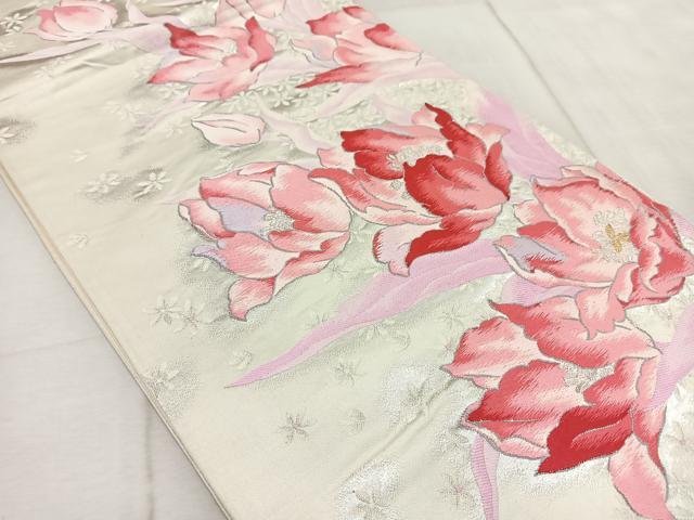 平和屋着物◎六通柄 京袋帯 唐織 草花文 金銀糸 正絹 逸品 BAAV6641yc
