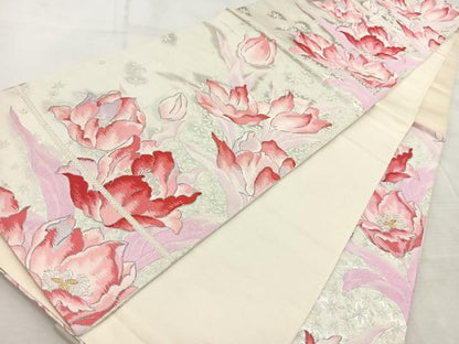 平和屋着物◎六通柄 京袋帯 唐織 草花文 金銀糸 正絹 逸品 BAAV6641yc