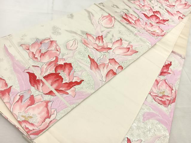 平和屋着物◎六通柄 京袋帯 唐織 草花文 金銀糸 正絹 逸品 BAAV6641yc