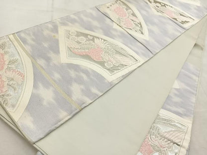 平和屋着物◎六通柄　京袋帯　唐織　鳳凰地紙花文　銀糸　正絹　逸品　BAAV6643yc