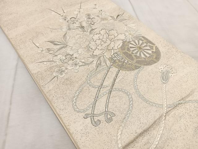 平和屋着物◎太鼓柄袋帯 総刺繍 花車文 金銀糸 正絹 逸品 BAAV6644yc