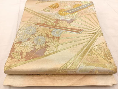 平和屋着物◎六通柄袋帯 扇花文 金銀糸 引箔 正絹 逸品 BAAV6647yc