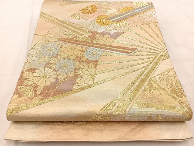 平和屋着物◎六通柄袋帯 扇花文 金銀糸 引箔 正絹 逸品 BAAV6647yc