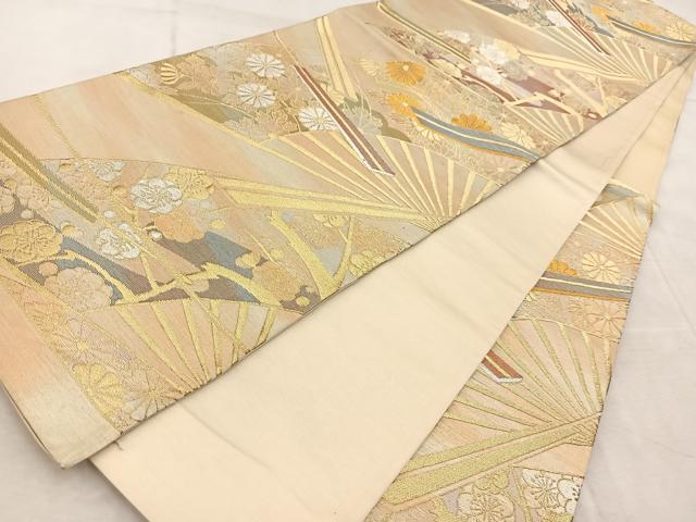 平和屋着物◎六通柄袋帯 扇花文 金銀糸 引箔 正絹 逸品 BAAV6647yc