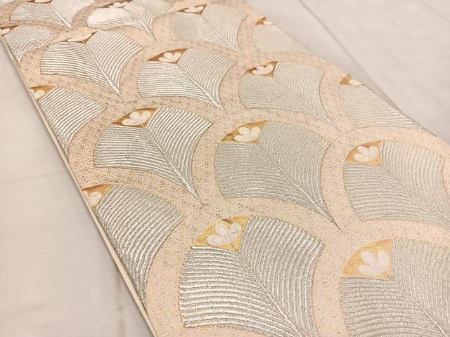 平和屋着物◎六通柄袋帯 唐織 青海若松葉文 錦繍 金糸 正絹 逸品 BAAV6653yc