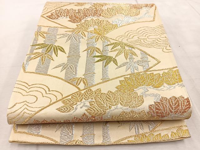 平和屋着物◎六通柄袋帯 地紙松竹文 金銀糸 正絹 逸品 BAAV6654yc