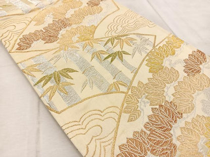 平和屋着物◎六通柄袋帯 地紙松竹文 金銀糸 正絹 逸品 BAAV6654yc